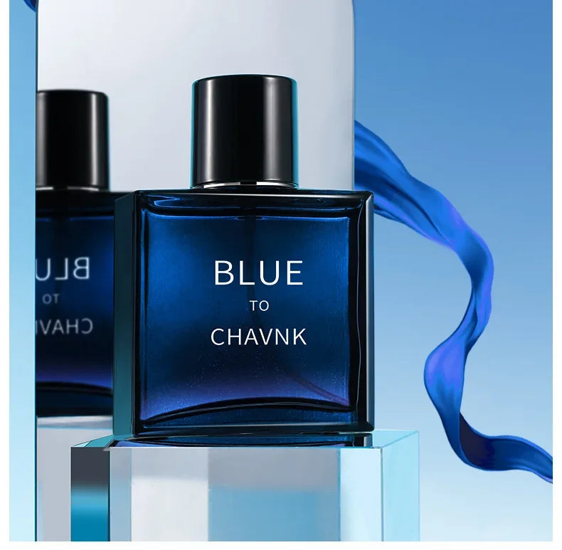 Men's Blue Aromatic Eau de Parfum, 100ml/50ml/2ml Travel Spray, Long-Lasting Woody Fresh Fragrance, Modern Dark Bottle, Gift Box