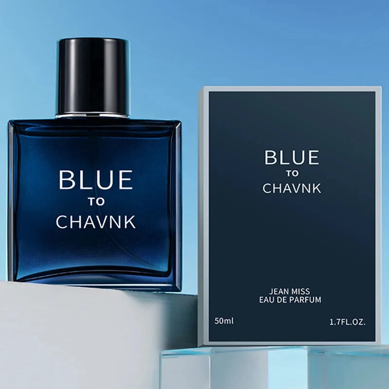 Men's Blue Aromatic Eau de Parfum, 100ml/50ml/2ml Travel Spray, Long-Lasting Woody Fresh Fragrance, Modern Dark Bottle, Gift Box