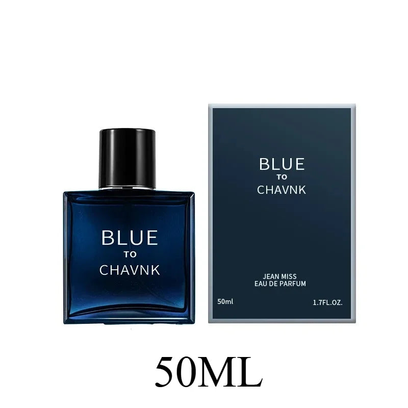 Men's Blue Aromatic Eau de Parfum, 100ml/50ml/2ml Travel Spray, Long-Lasting Woody Fresh Fragrance, Modern Dark Bottle, Gift Box