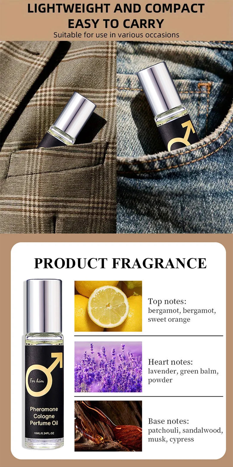 Men's Rolling Fragrance, Long-Lasting Fragrance, Cologne Fragrance, Emits charming Fragrance, Suitable for Dating and Daily Use