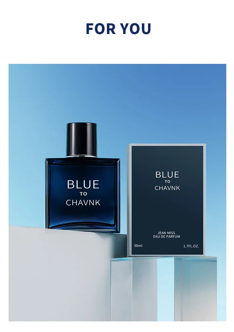 Men's Blue Aromatic Eau de Parfum, 100ml/50ml/2ml Travel Spray, Long-Lasting Woody Fresh Fragrance, Modern Dark Bottle, Gift Box