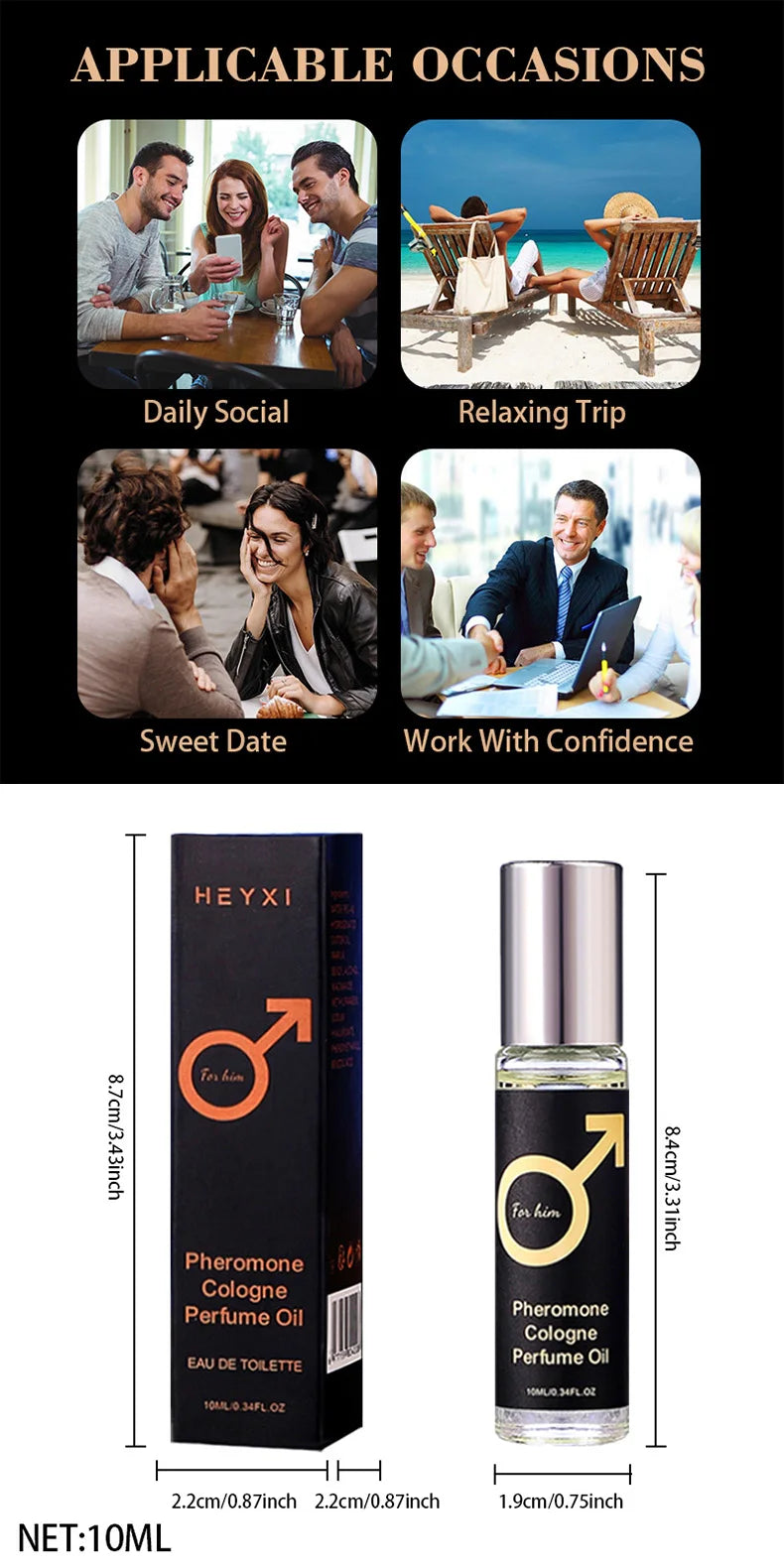 Men's Rolling Fragrance, Long-Lasting Fragrance, Cologne Fragrance, Emits charming Fragrance, Suitable for Dating and Daily Use